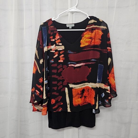 Joseph A Black Rust Layered Blouse Abstract Retro Artsy XL - Picture 8 of 12